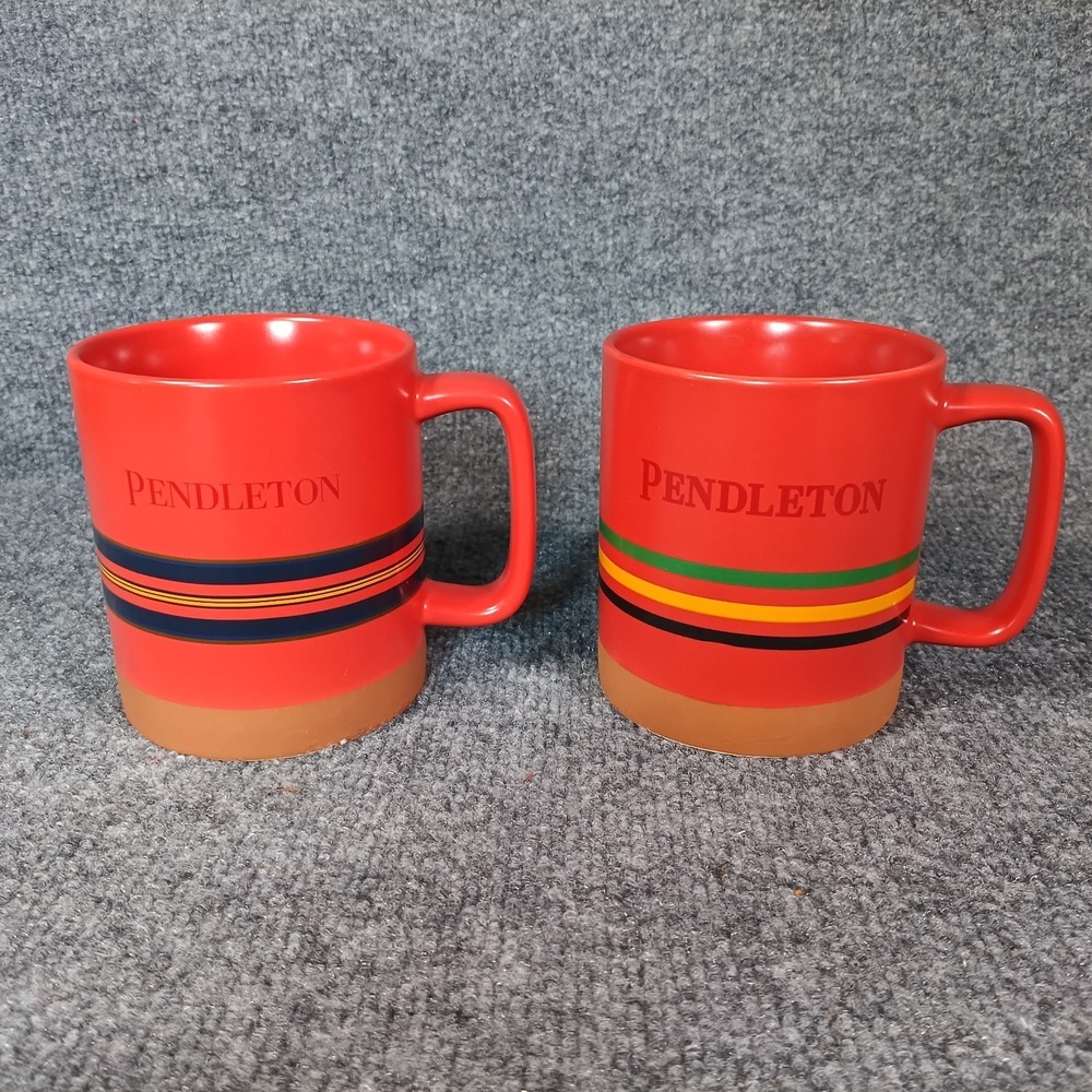 Pendleton Woolen Mills Mug Set Red Striped 18 Oz Coffee Cups Pair Set of 2